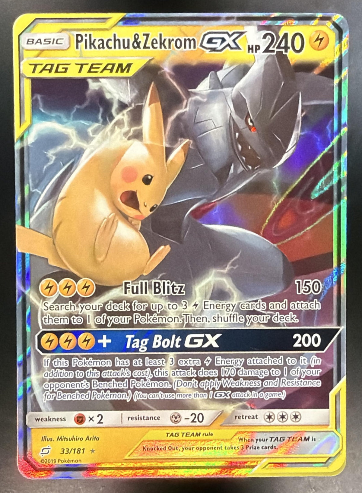 2019 Pokemon Team Up Pikachu & Zekrom GX 33/181 MP