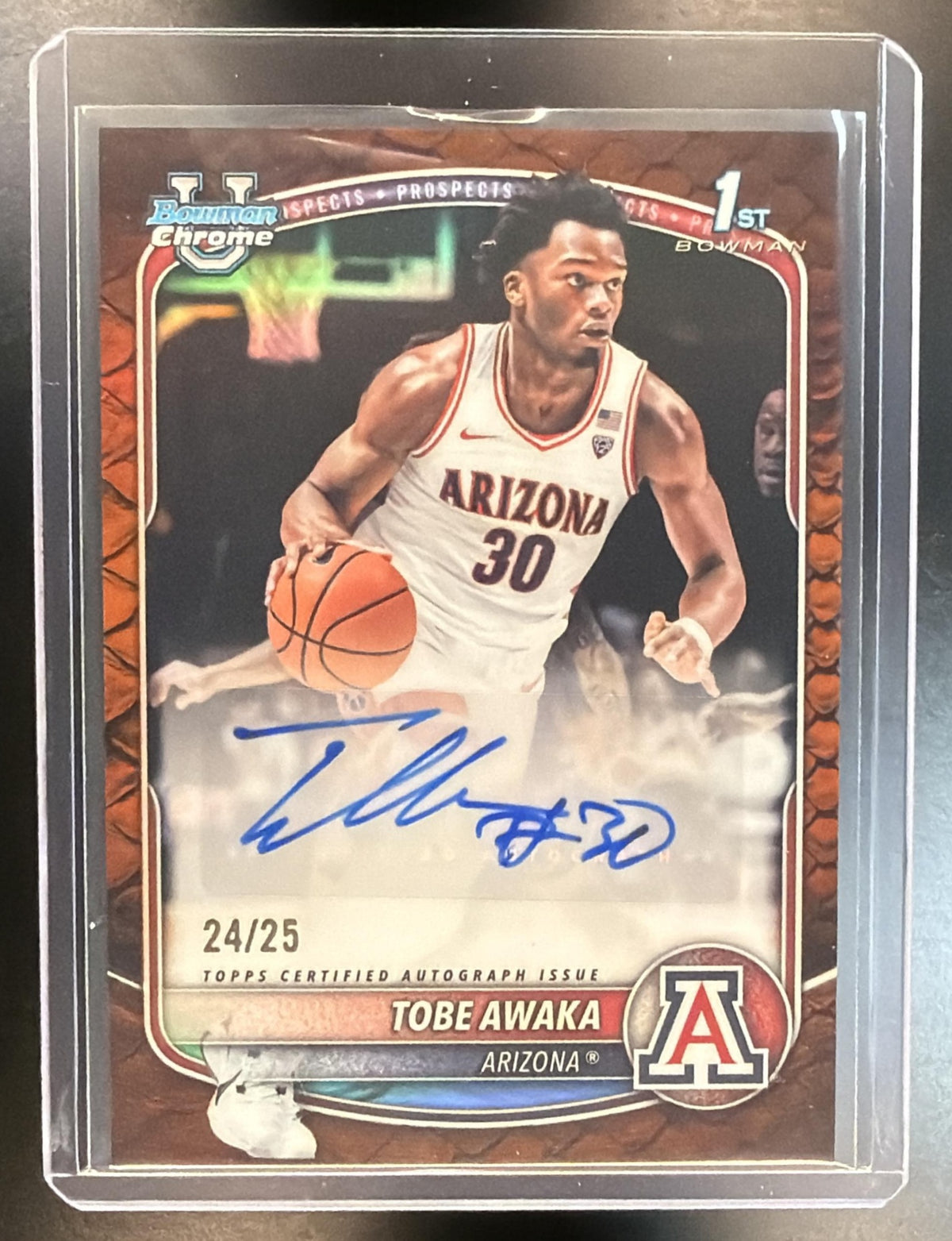 2025-26 Bowman University Tobe Awaka #CPA-TA Orange Reptilian Auto 24/25 1st Bowman