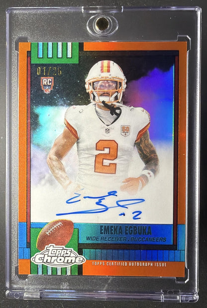 2025 Topps Chrome Emeka Egbuka #1990-EE 1990 Auto Orange Refractor 1/25 RC