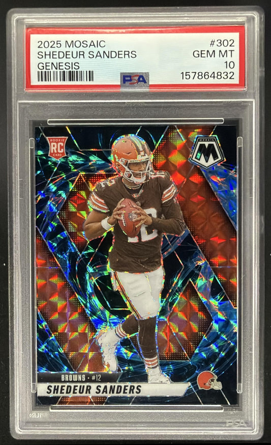 2025 Panini Mosaic Shedeur Sanders #302 Rookies Genesis Prizm RC PSA 10