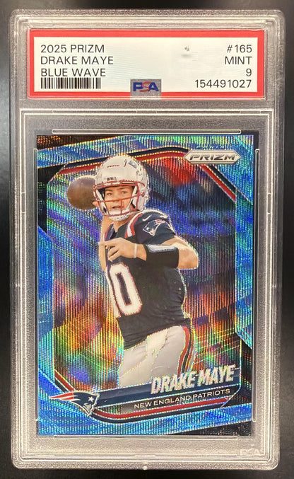 2025 Panini Prizm Drake Maye #165 Blue Wave 81/230 PSA 9