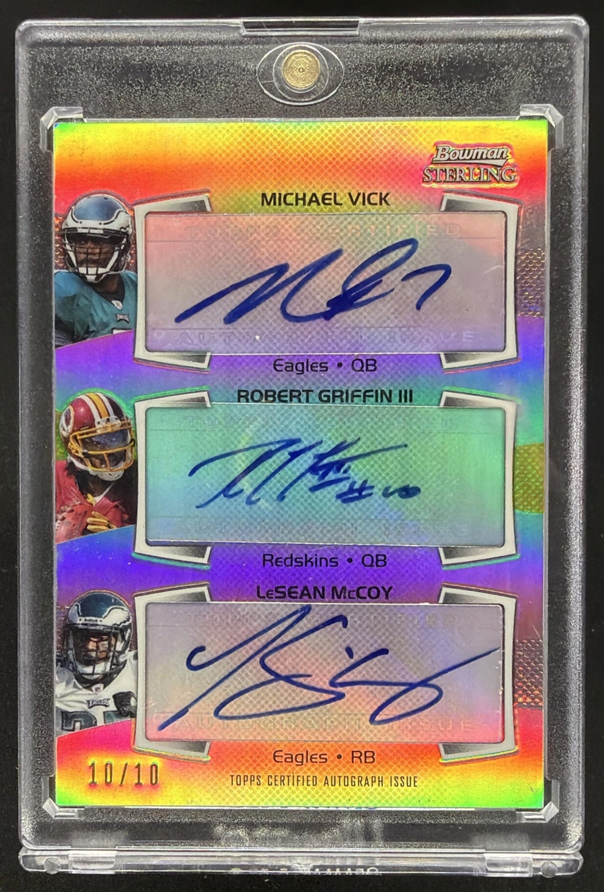 2012 Bowman Sterling LeSean McCoy Michael Vick Robert Griffin III #BSTAVGM Triple Auto /10