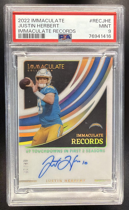 2022 Panini Immaculate Justin Herbert #IPC-JHE Auto Records /25 PSA 9