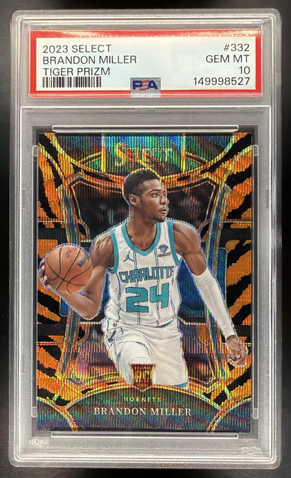 2023-24 Panini Select Brandon Miller #332 Tiger Prizm RC Mezzanine SSP PSA 10