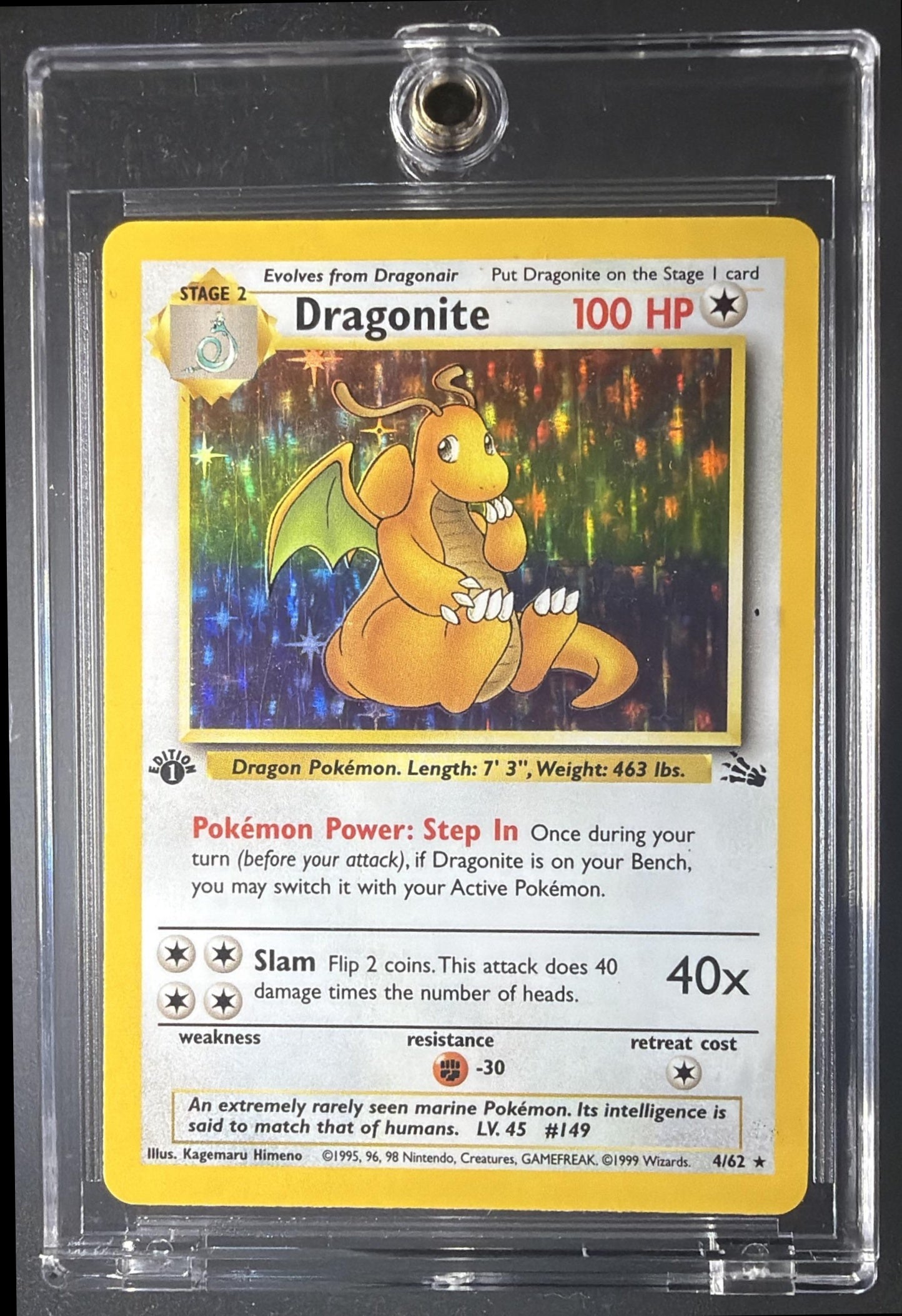 1999 Pokemon Fossil Dragonite #4/62 1st Edition Holo
