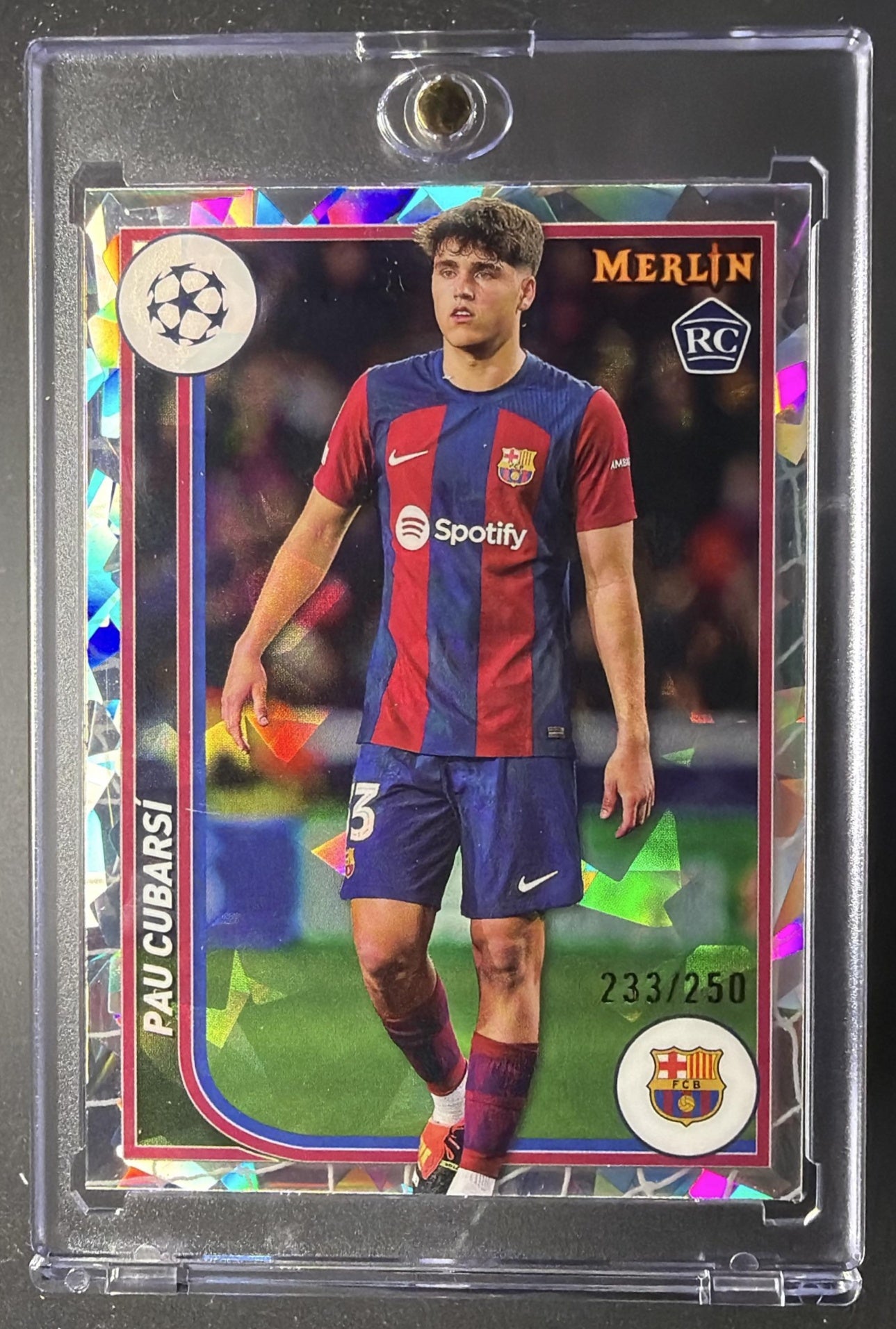 2023 Topps Chrome Merlin UEFA Club Competitions Pau Cubarsi #103 Atomic Refractor /250 RC