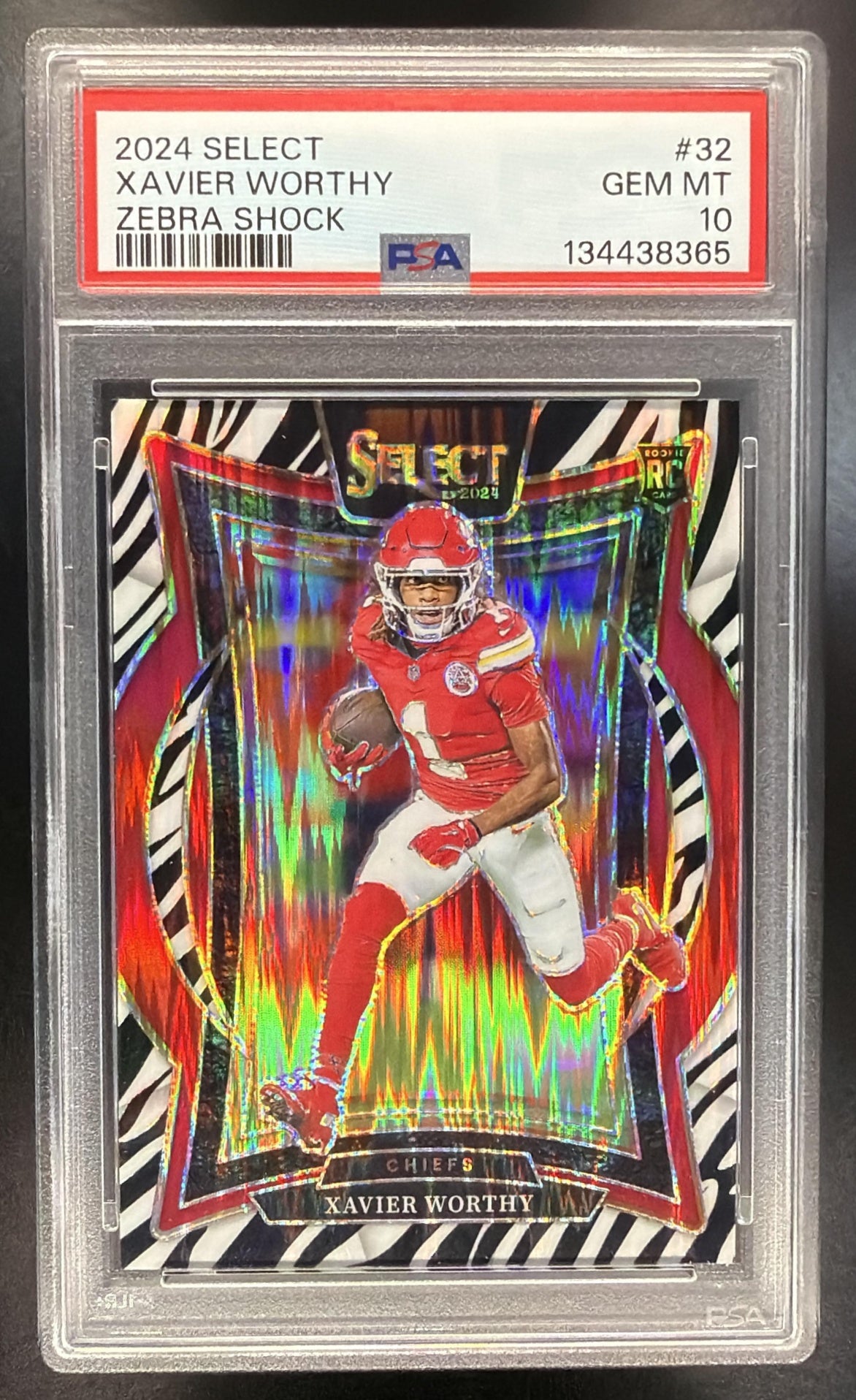 2024 Panini Select Xavier Worthy #32 Concourse Zebra Prizm Shock RC PSA 10