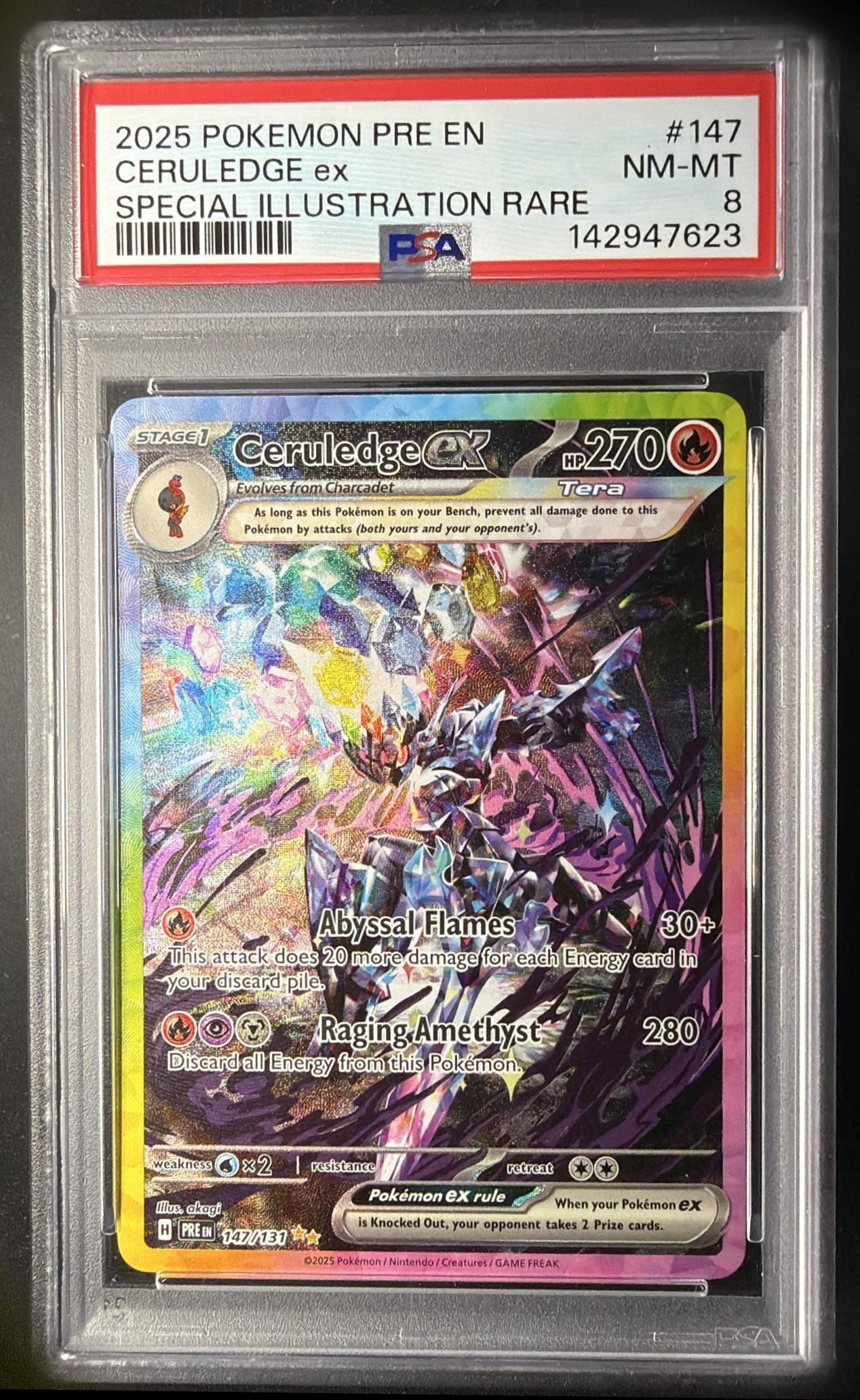 2025 Pokemon Prismatic Evolutions Ceruledge ex #147/131 Special Illustration Rare PSA 8