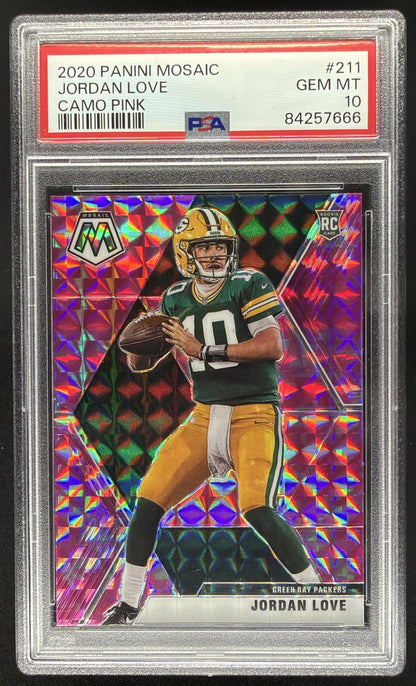 2020 Panini Mosaic Jordan Love #211 Prizm Camo Pink RC PSA 10