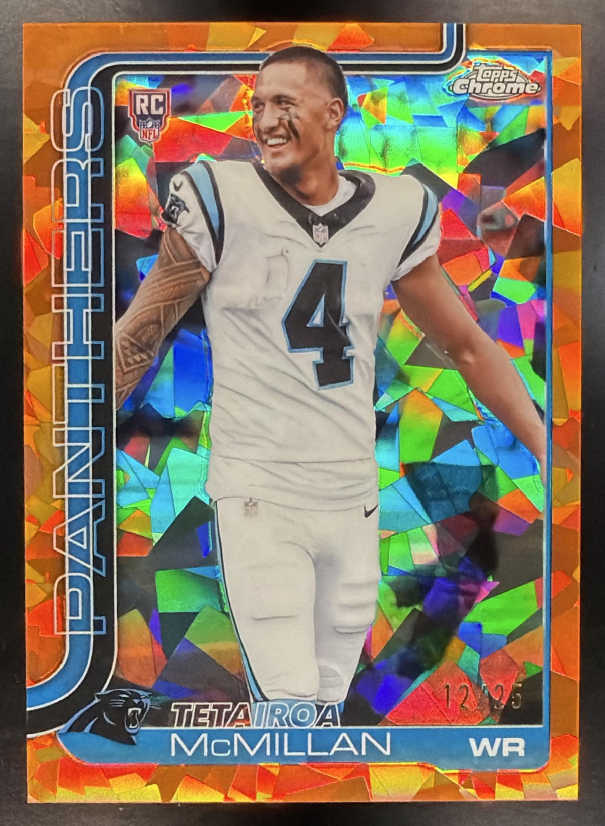 2025 Topps Chrome Sapphire Tetairoa McMillan #326 Rookie Image Variation Orange Refractor /25