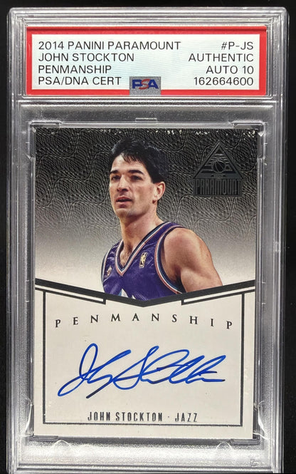2014-15 Panini Paramount John Stockton #P-JS Penmanship Auto /35 PSA AUTH
