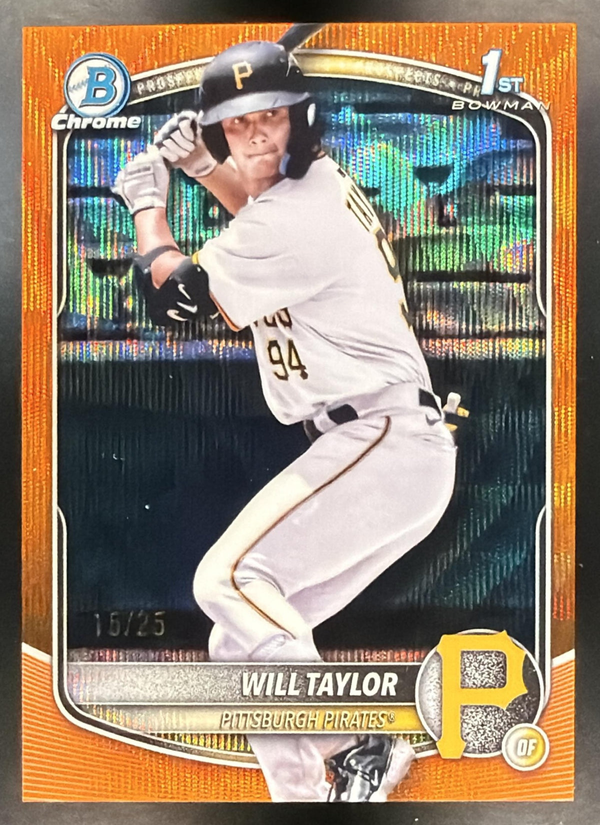 2025 Bowman Chrome Will Taylor #BCP-179 Orange Wave Refractor 15/25 1st Prospect