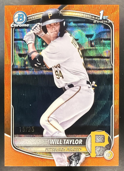 2025 Bowman Chrome Will Taylor #BCP-179 Orange Wave Refractor 15/25 1st Prospect