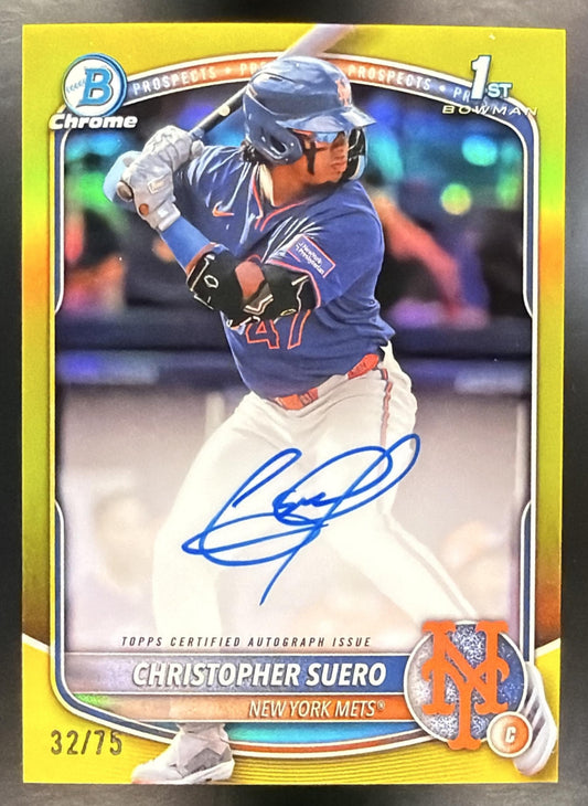 2025 Bowman Chrome Christopher Suero #CPA-CSU Auto Yellow Refractor /75 1st Prospect