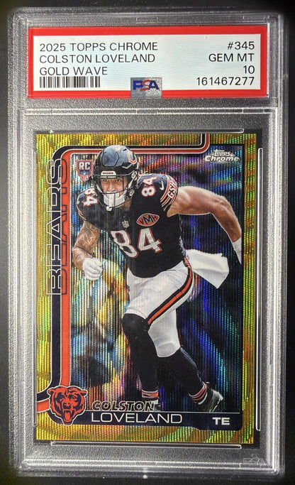 2025 Topps Chrome Colston Loveland #345 Rookie Gold Wave /50 PSA 10