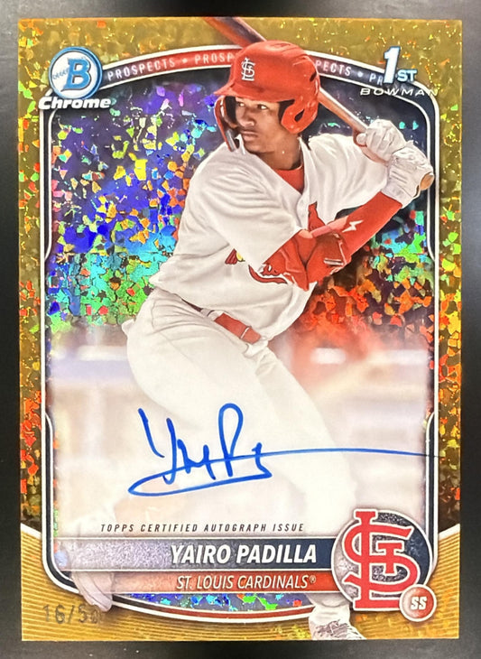 2025 Bowman Chrome Yairo Padilla #CPA-YP Auto Gold Mini Diamond Refractor /50 1st Prospect