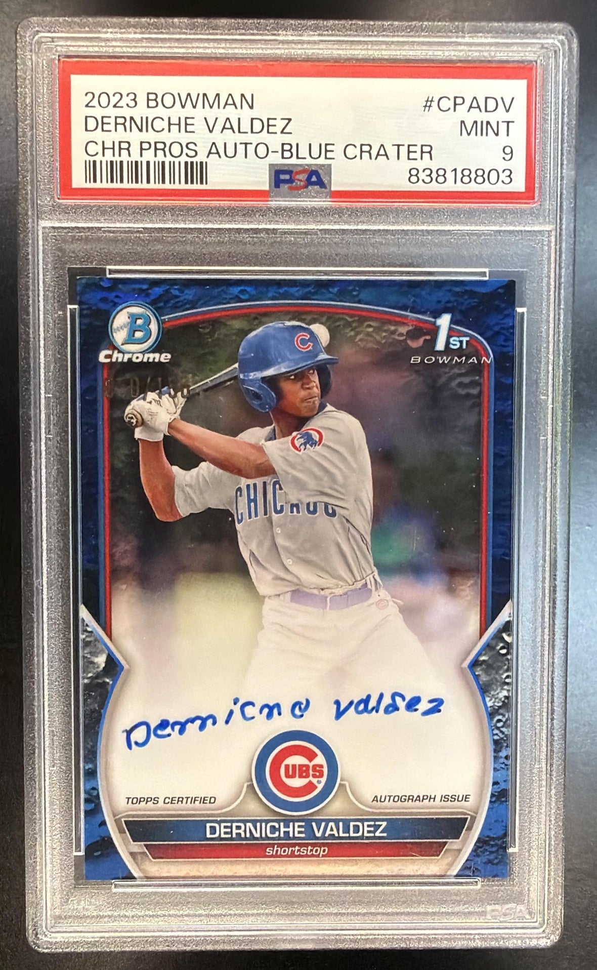 2023 Bowman Derniche Valdez #CPA-DV Blue Crater Auto /150 1st Bowman PSA 9