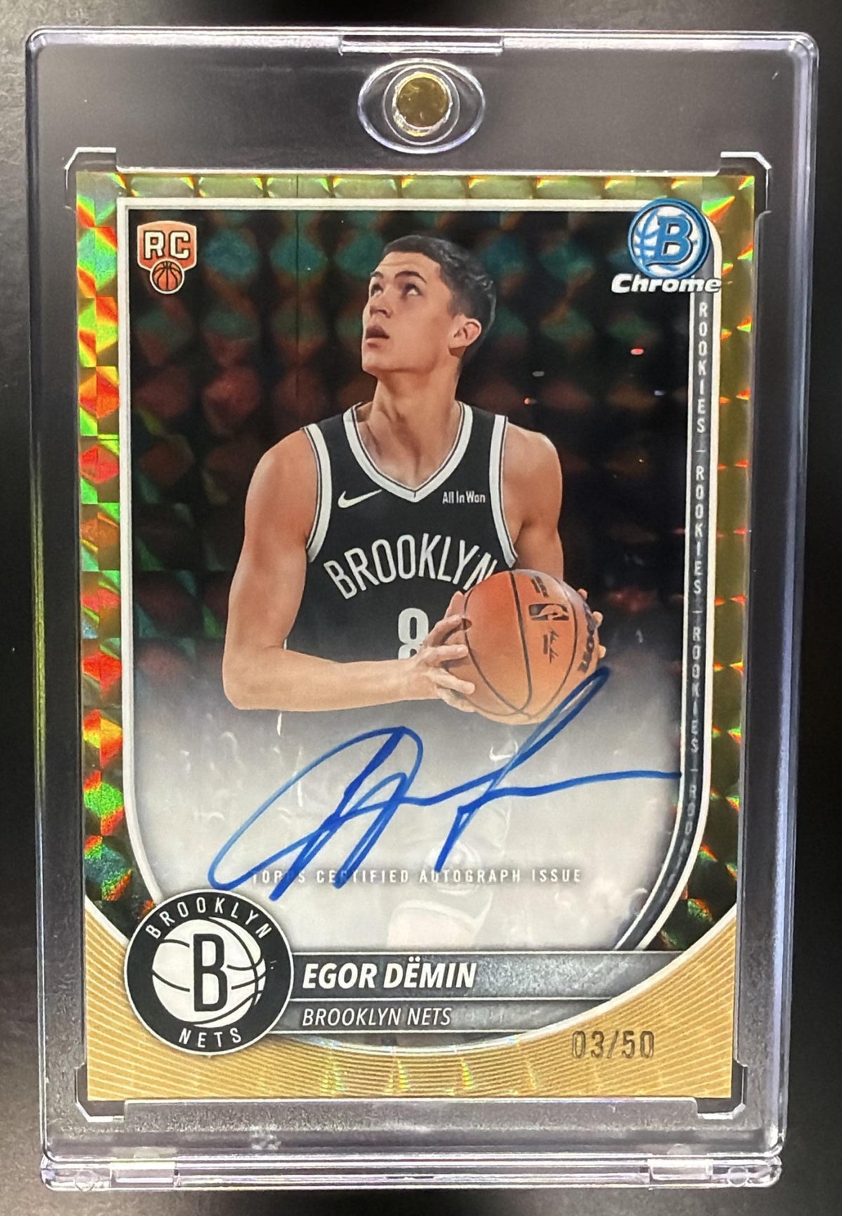 2025-26 Bowman Egor Demin #BCA-ED Chrome Auto Gold Geometric Refractor 3/50 RC