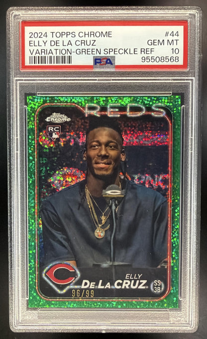 2024 Topps Chrome Elly De La Cruz #44 Image Variations Green Speckle Refractor /99 RC PSA 10