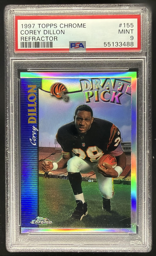 1997 Topps Chrome Corey Dillon #155 RC Refractor PSA 9