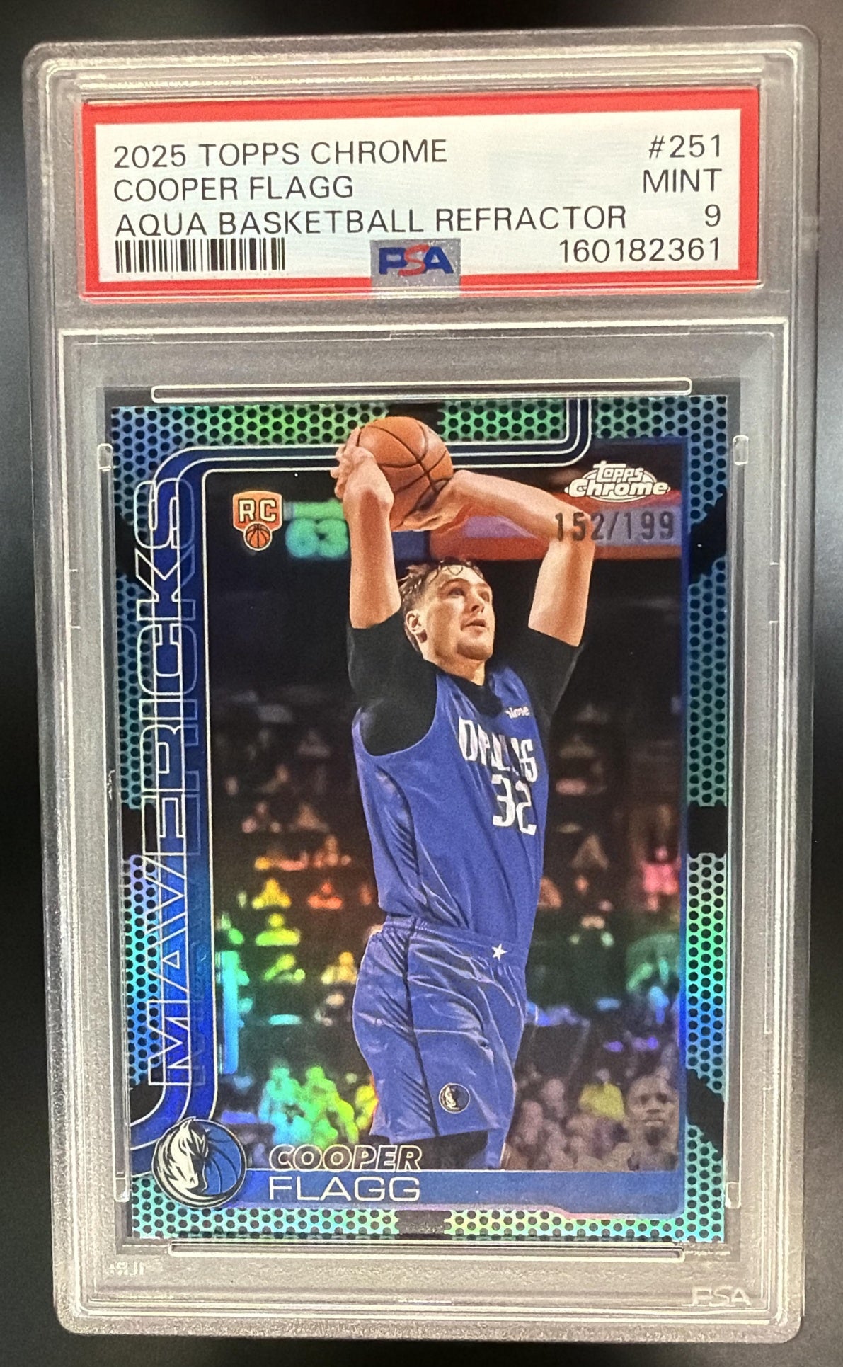 2025 Topps Chrome Cooper Flagg #251 Aqua Basketball Refractor /199 RC PSA 9