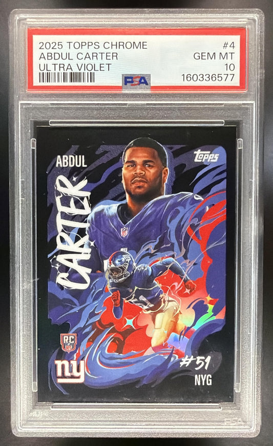 2025 Topps Chrome Abdul Carter #UV-4 Ultra Violet RC SSP PSA 10