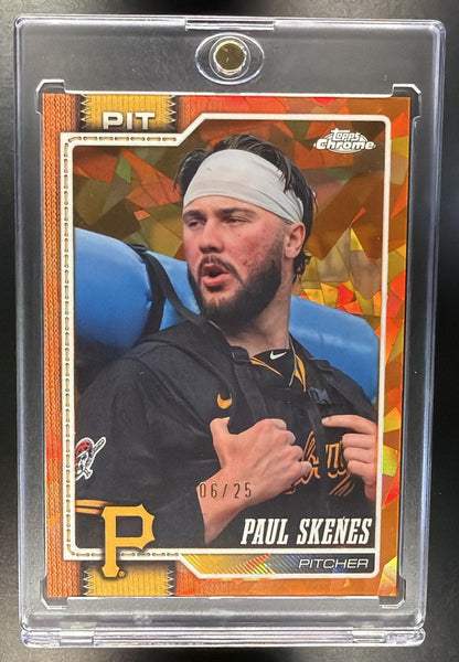 2026 Topps Chrome Sapphire Paul Skenes #150 Image Variation Orange Refractor /25