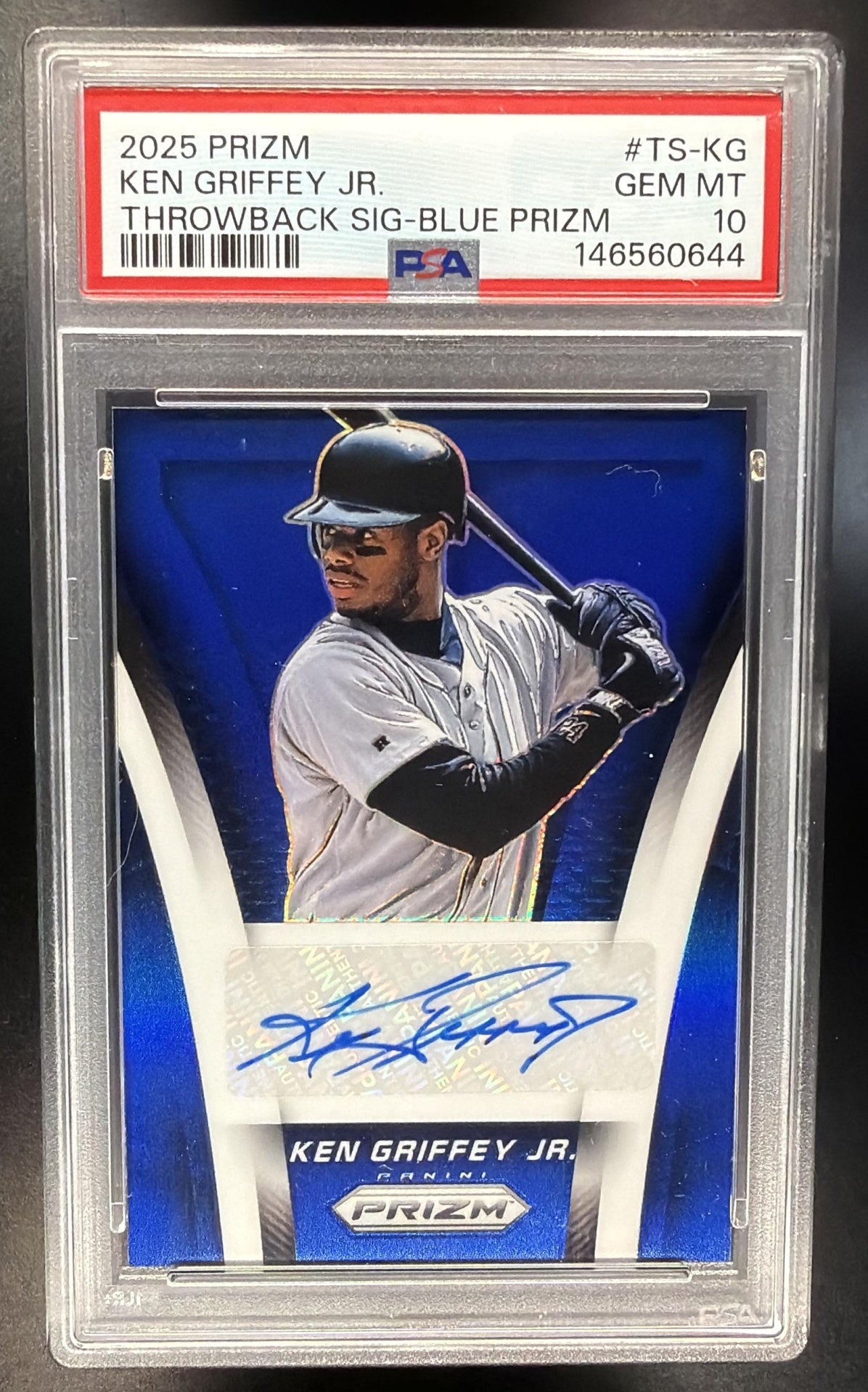2025 Panini Prizm Ken Griffey Jr. #54 Throwback Blue Auto 32/49 PSA 10