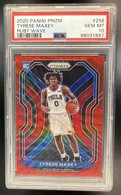2020-21 Panini Prizm Tyrese Maxey #256 Ruby Wave Prizm RC PSA 10