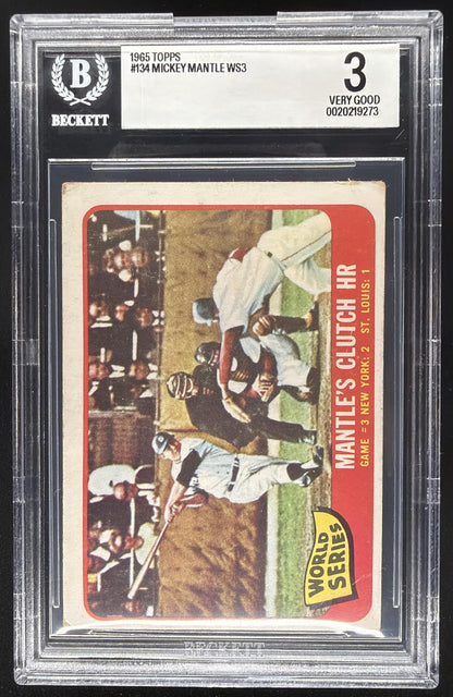 1965 Topps World Series Game #3 Mantle Clutch HR #134 BGS 3