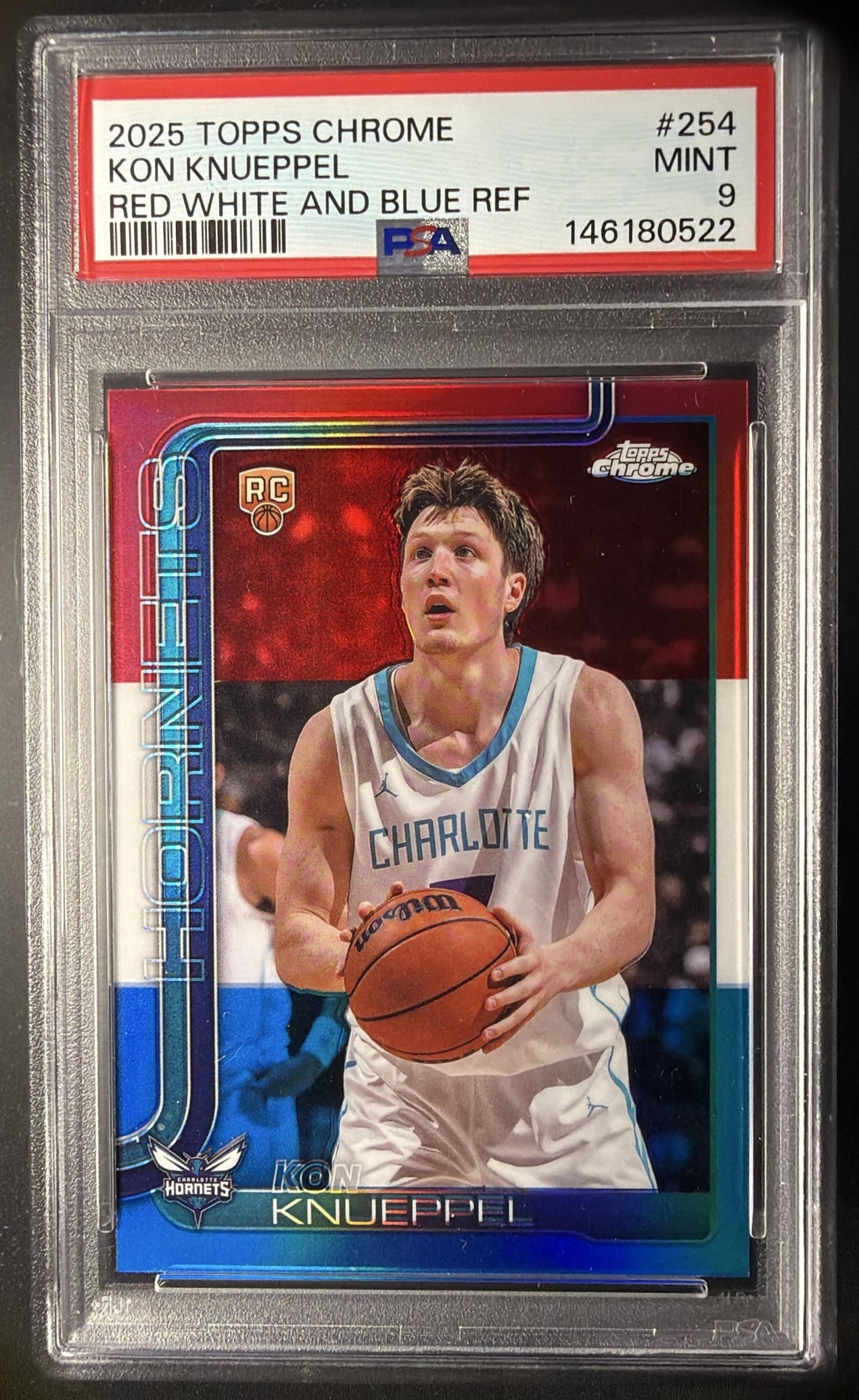 2025-26 Topps Chrome Kon Knueppel #254 Red White & Blue Refractor RC PSA 9