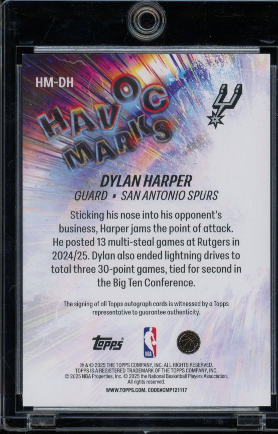2025-26 Topps Dylan Harper Havoc Marks Rookie Auto