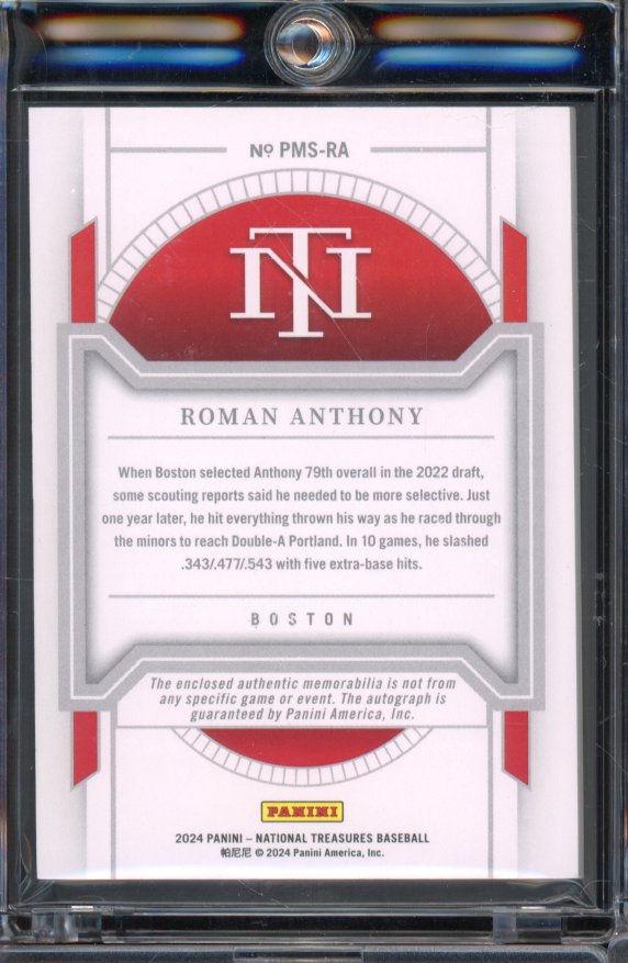 2024 National Treasures Roman Anthony Rookie Patch Auto /10