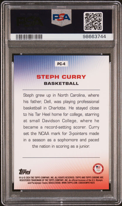 2024 Topps Chrome Olympic Steph Curry Country Pride Green Refractor 62/99 PSA 10