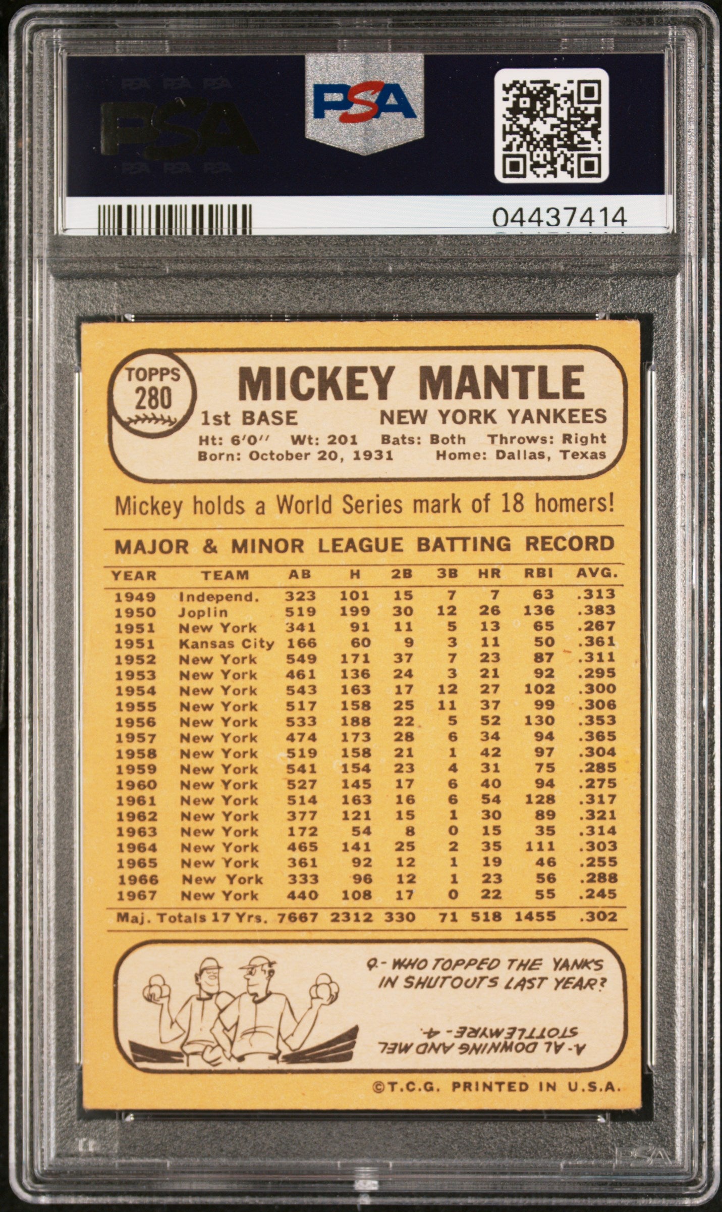 1968 Topps Mickey Mantle #280 PSA 5