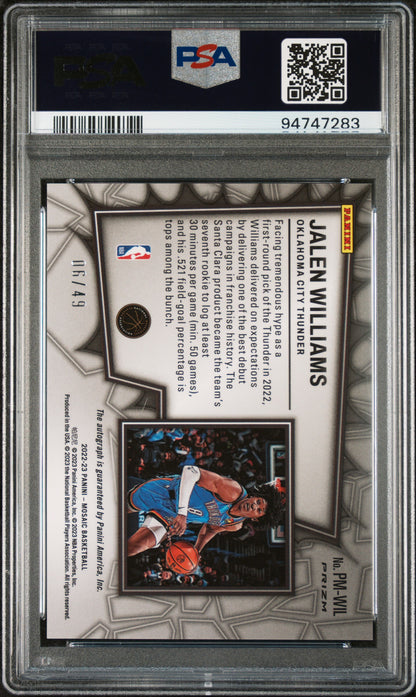 2022 Panini Mosaic Jalen Williams #PM-WIL Mosaic Blue /49 Auto RC PSA 9