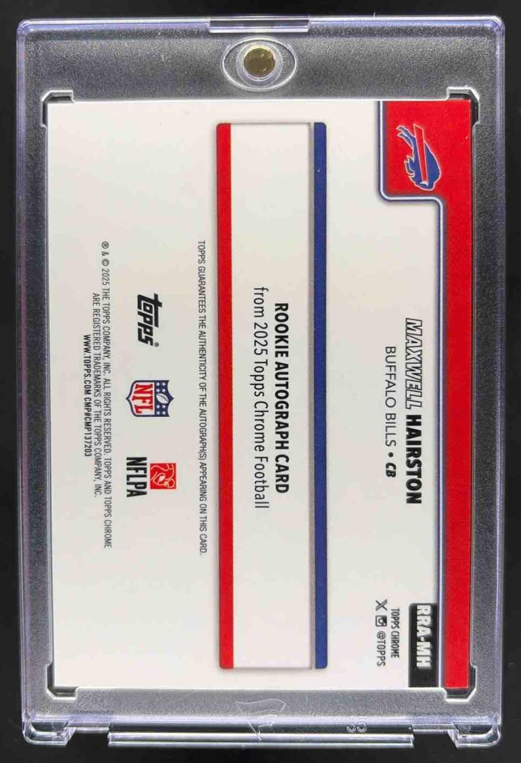 2025 Topps Chrome Maxwell Hairston #RRA-MH Rookie Auto Black Refractor /10 RC
