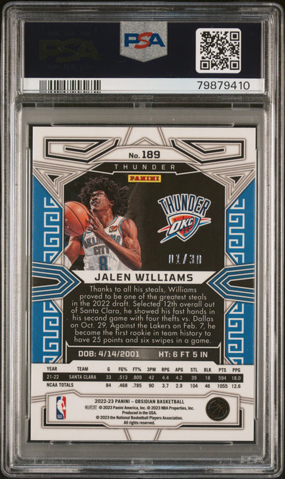 2022 Obsidian Jalen Williams Electric Etch Blue /30 Rookie PSA 9