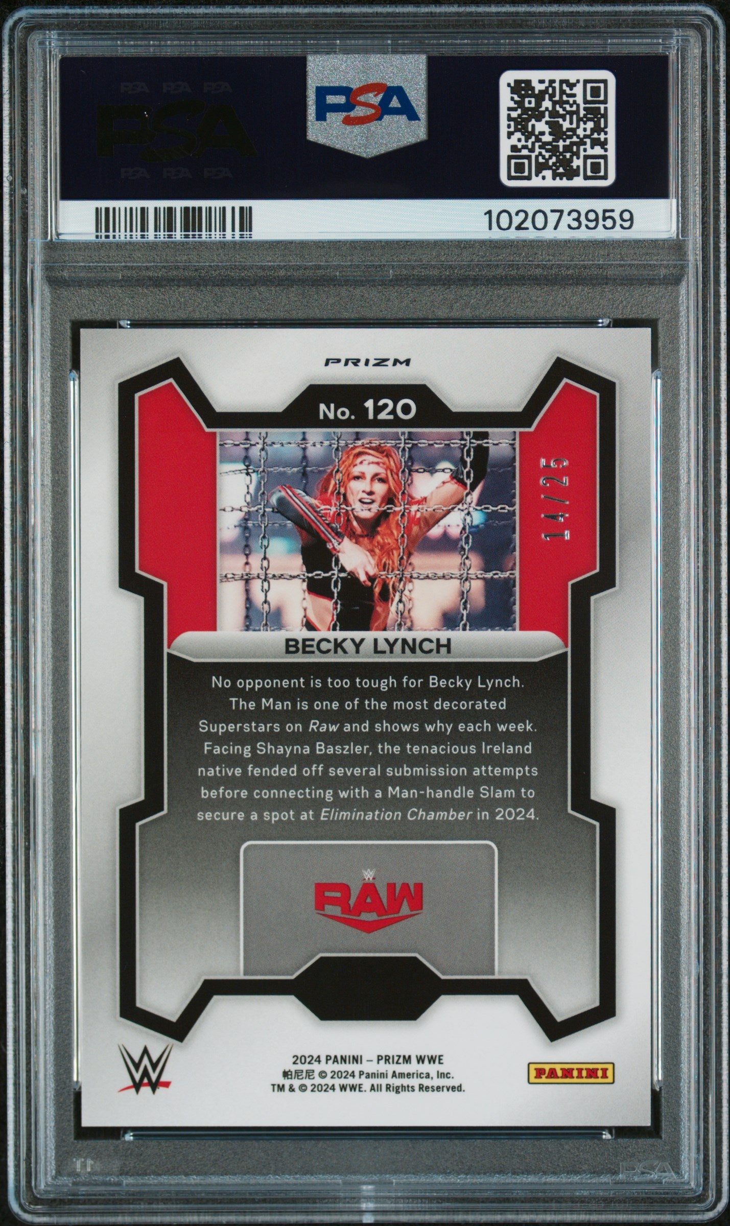 2024 Panini Prizm WWE Becky Lynch #120 Mojo Prizms 14/25 PSA 10