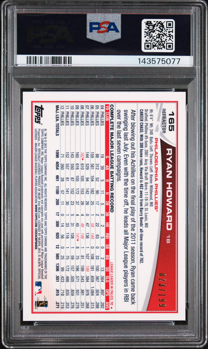 2013 Topps Chrome Ryan Howard #165 Blue Refractor 23/199 PSA 10