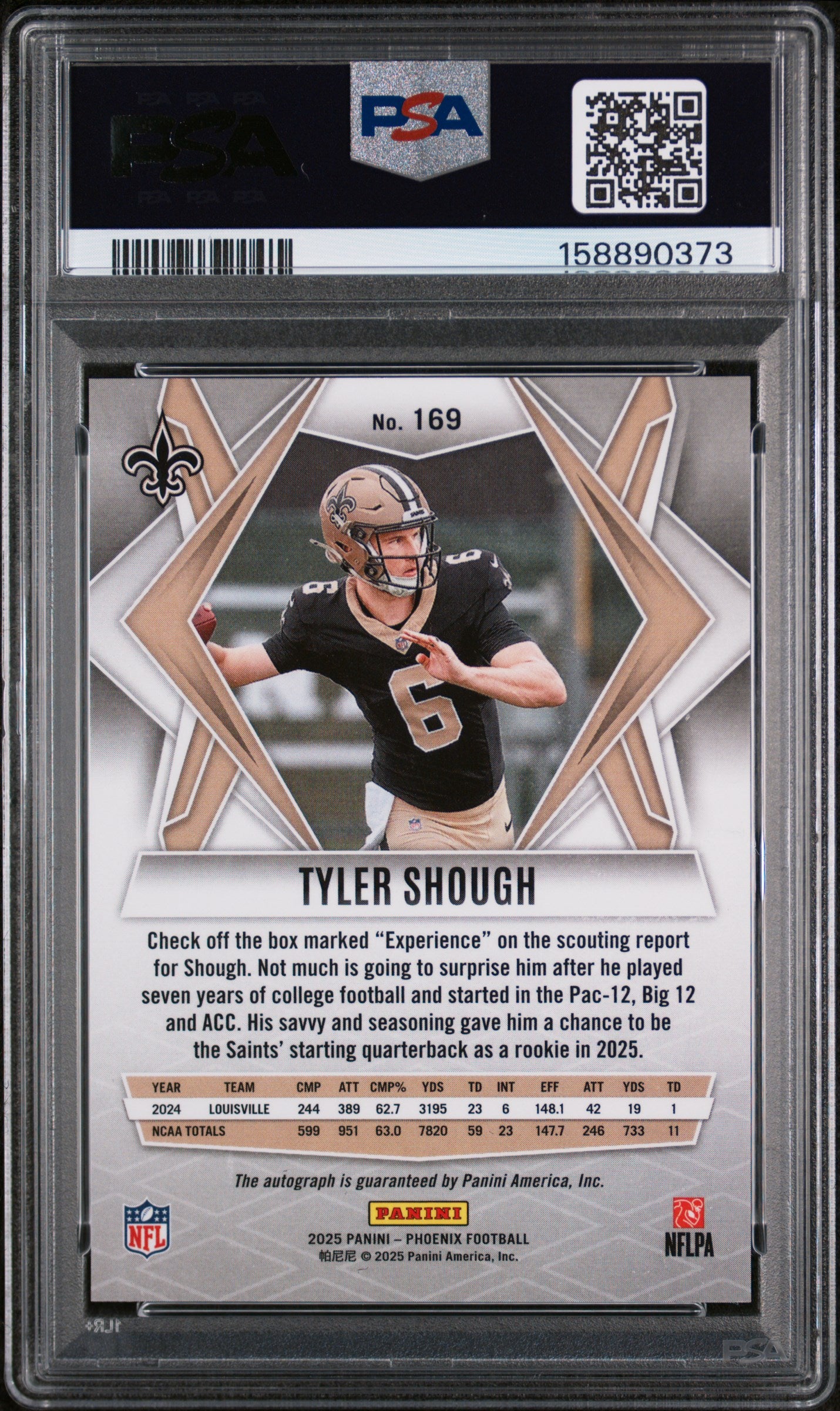 2025 Panini Phoenix Tyler Shough #169 Rookies Auto Hyper Prizm RC PSA 9