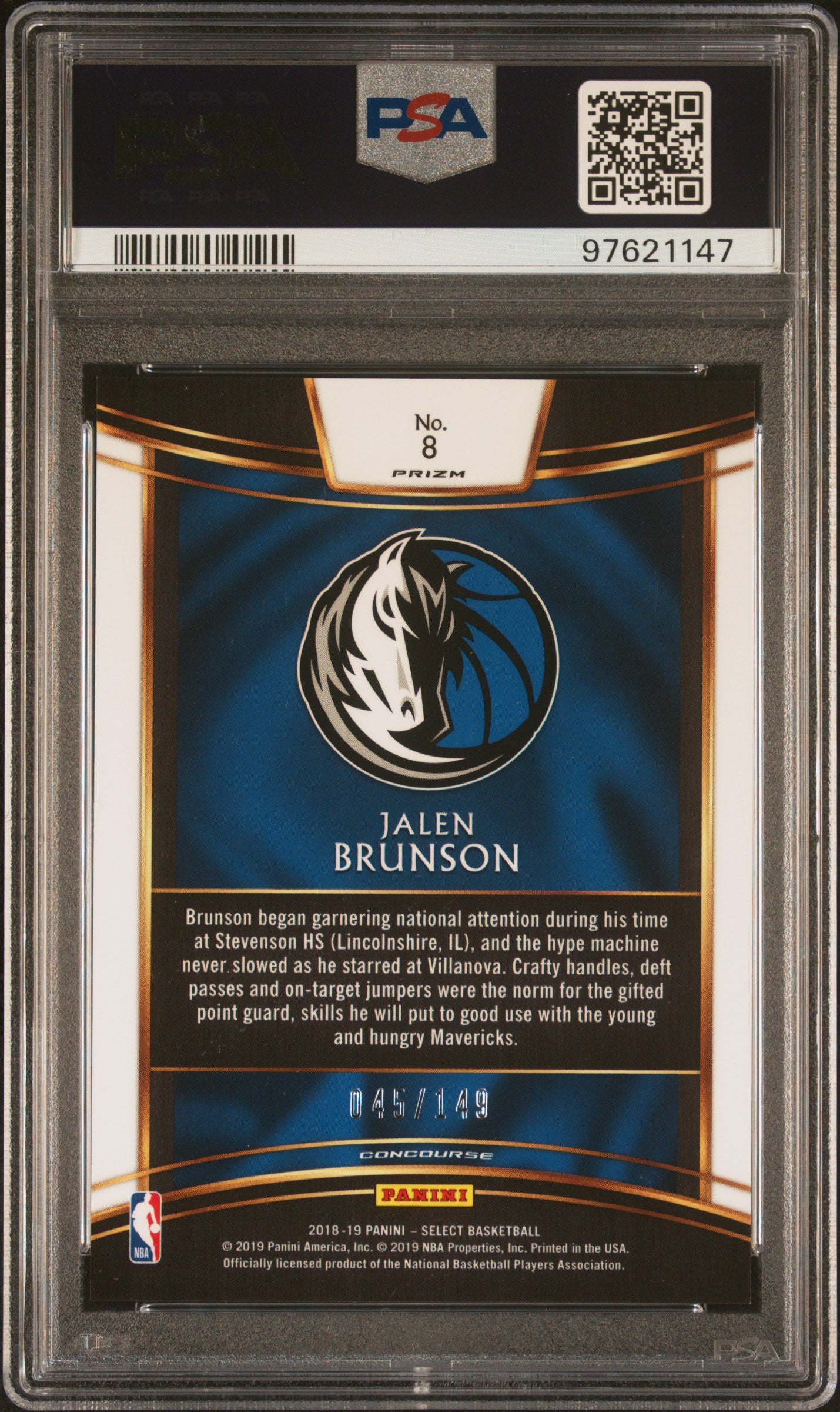 2018-19 Select Jalen Brunson White Rookie /149 PSA 9