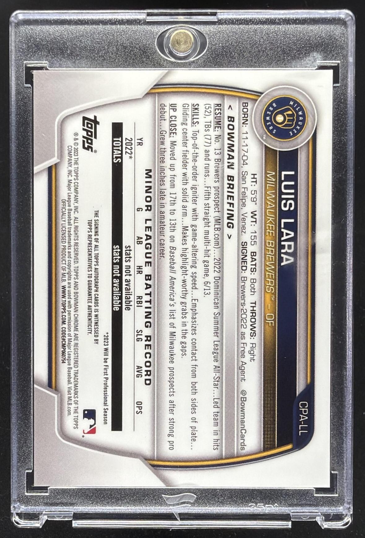 2023 Bowman Chrome Luis Lara #CPA-LL Auto 1st Prospect