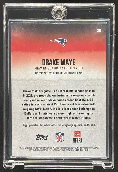 2025 Topps Signature Class Drake Maye #38 Veteran Auto Orange Lava Foil 42/50