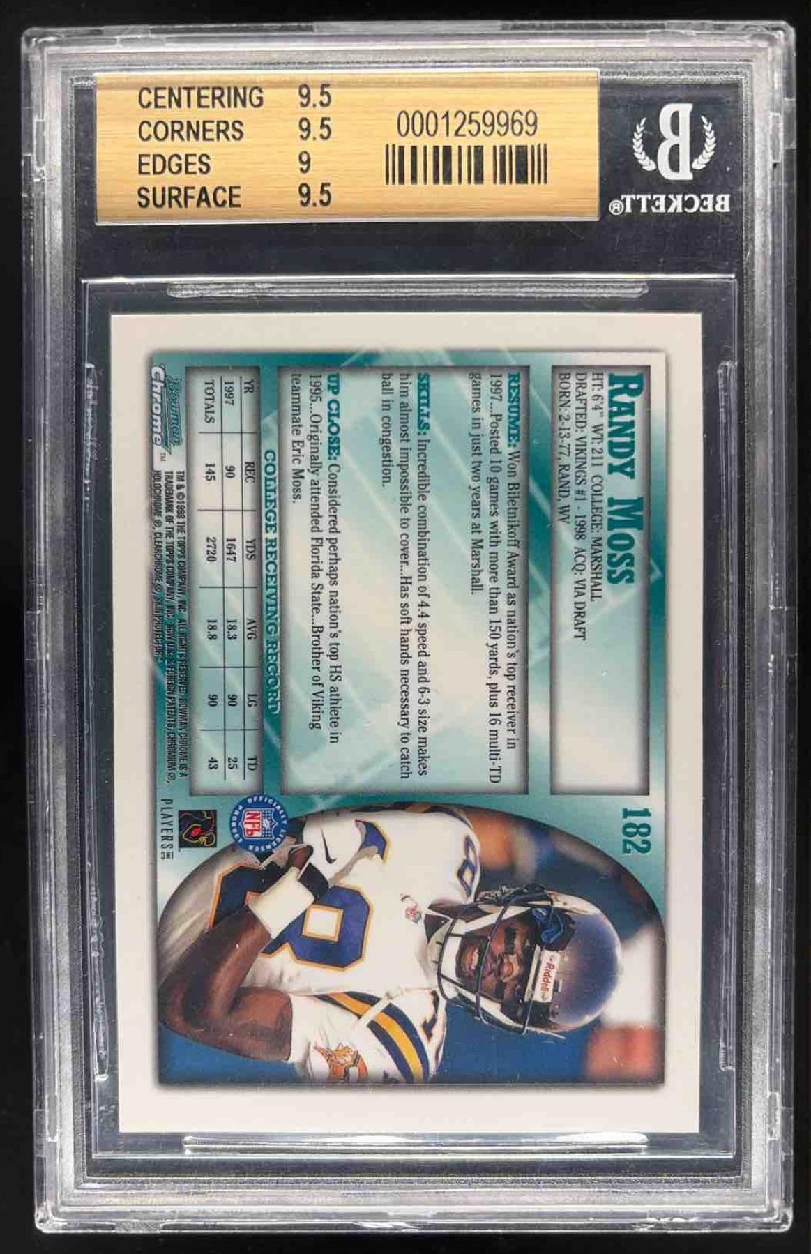 1998 Bowman Chrome Randy Moss #182 RC BGS 9.5