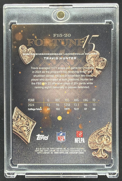 2025 Topps Chrome Travis Hunter #F15-20 Fortune 15 Orange Refractor 1/25 RC