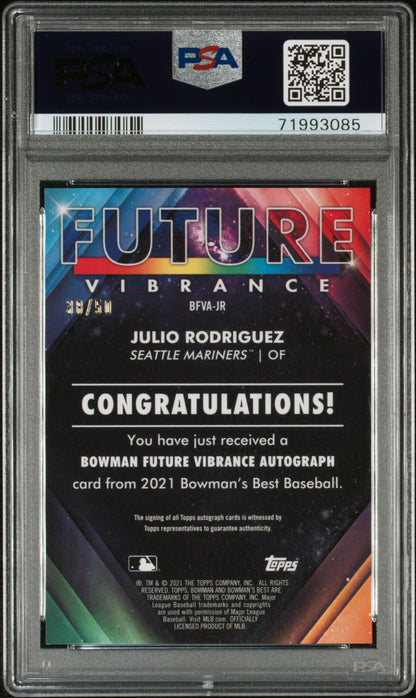 2021 Bowman's Best Julio Rodriguez #BFVA-JR Auto Lava Refractor /50 PSA 8