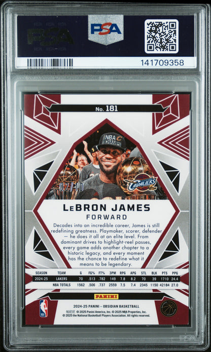 2024 Panini Obsidian LeBron James #181 Electric Etch Molten Mojo /10 PSA 9