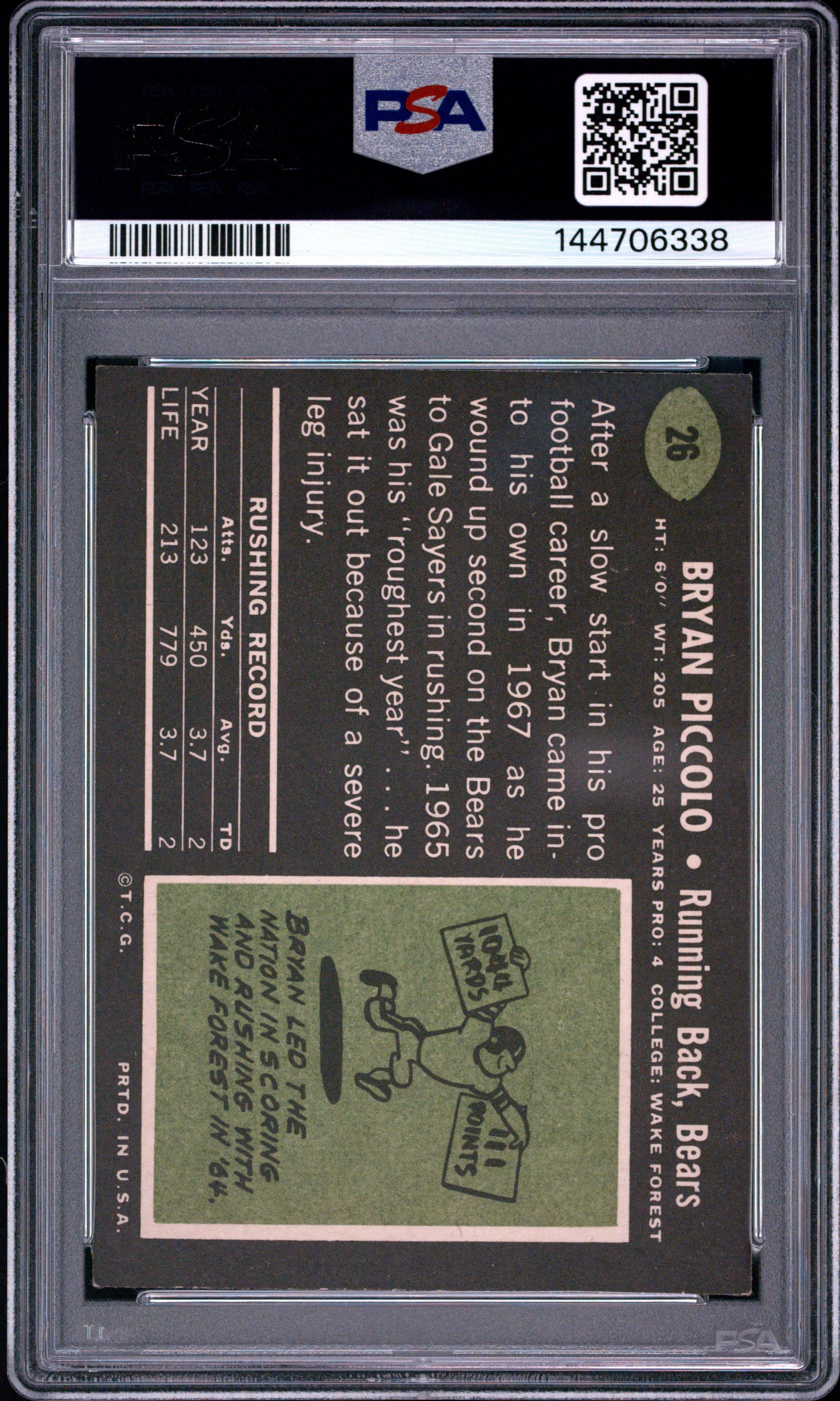 1969 Topps Brian Piccolo #26 RC PSA 4