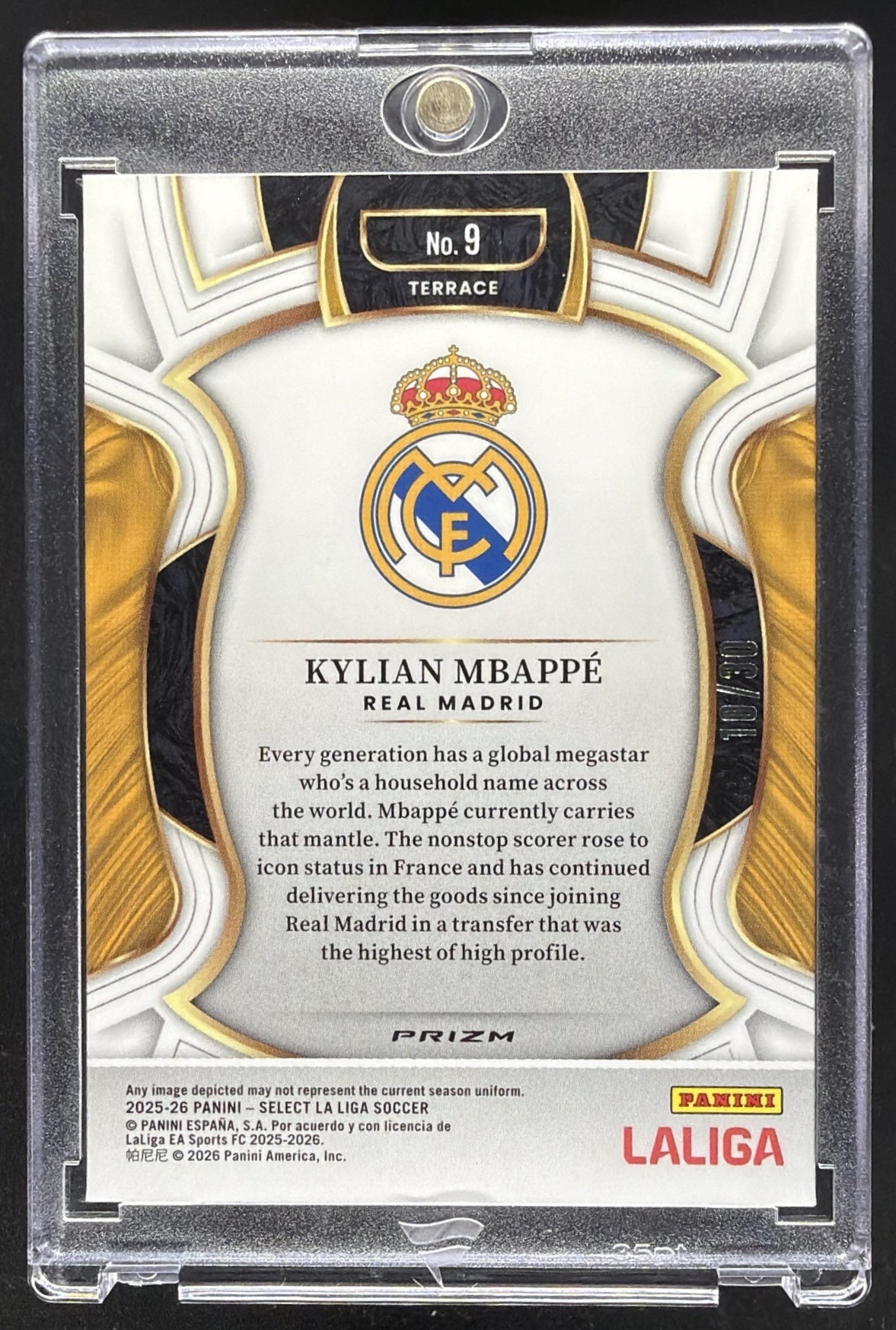2025-26 Panini Select La Liga Kylian Mbappe #9 Terrace Winter Camo Prizm 10/30